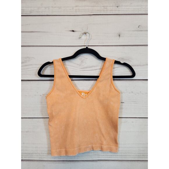 Fct Basics Women's Orange Stretch Sleeveless V-Neck Cropped Tank Top Size Medium - Picture 1 of 5
